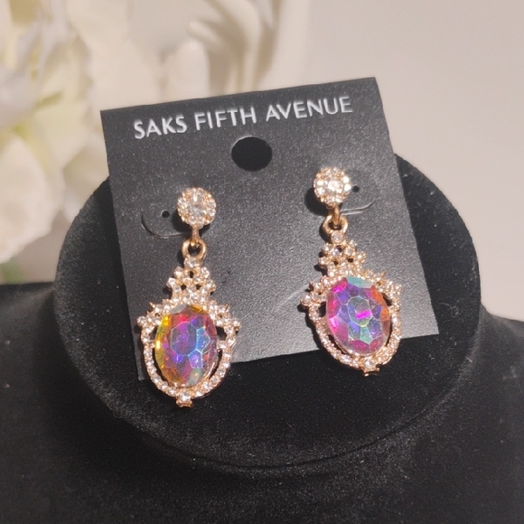 Saks Fifth Avenue Jewelry - Saks Fifth Avenue Gold and Pink Crystal Drop Earrings